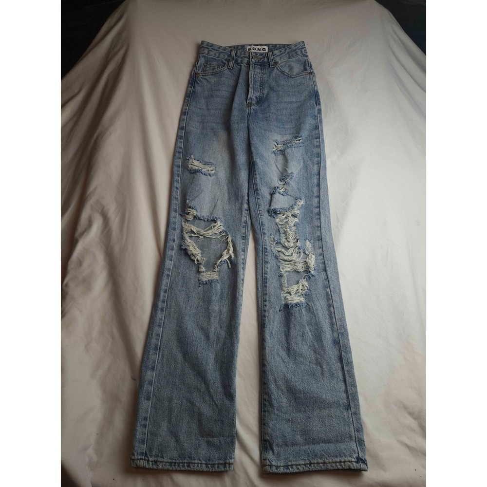 SONG Straight Jeans Womens Size 00/23 Medium Wash Blue Denim Y2K Retro Grunge